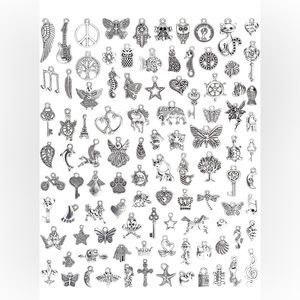 100pcs ￼￼Wholesale Mixed Silver Charms DIY Jewelry Making Earrings Bracelets..